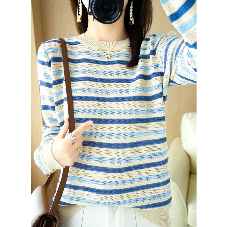 Áo Thun Tay Dài Dệt Kim / Áo Sweater Cổ Tròn / Mỏng Thời Trang Mùa Thu Cho Nữ