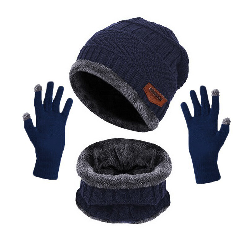 Unisex beanies mũ vòng khăn găng tay bộ mùa đông dệt kim dày ấm áp phụ nữ đàn ông