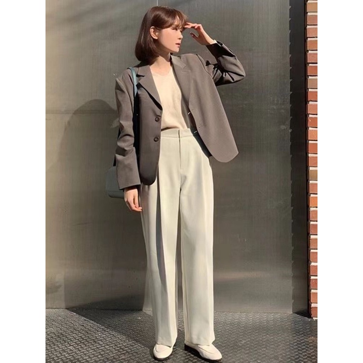 Murioki blazers cho nữ 2023 phong cách hàn quốc bộ đồ dài tay màu xám cho nữ công sở
