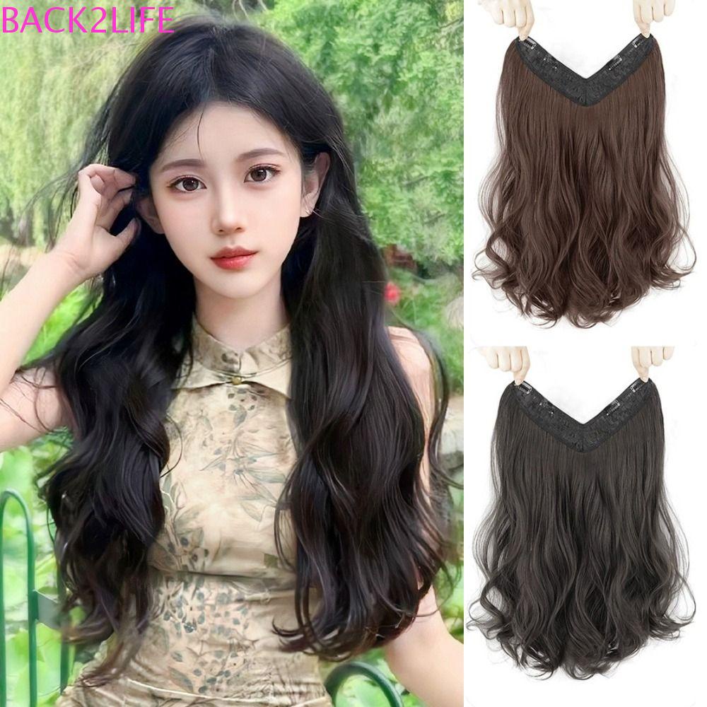 Back2life phần mở rộng tóc dài gợn sóng, tóc giả nửa đầu hình chữ u chịu nhiệt liền mạch, kẹp tóc giả fluffy synthetic invisible wig pads party