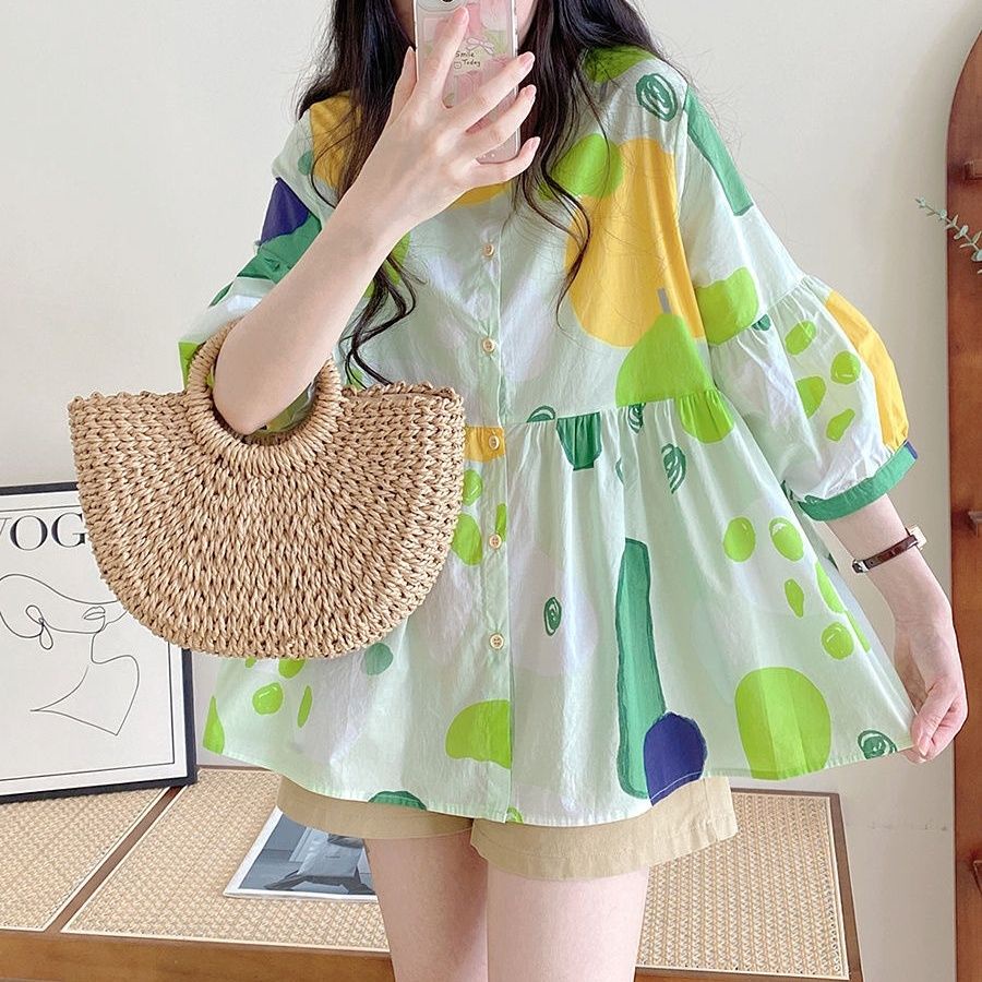 Áo Sơ Mi Tay Phồng Cổ Tròn Họa Tiết Chấm Bi Nhiều Màu Sắc Phong Cách Harajuku Dành Cho Nữ