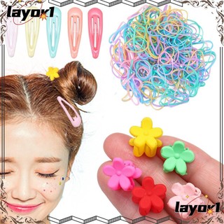 Set 220 dây cột tóc co giãn và kẹp tóc màu kẹo có túi đựng opp làm quà tặng cho bé gái