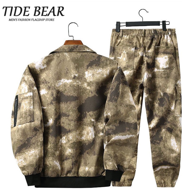 Bộ đồ TIDE BEAR họa tiết rằn ri chống bẩn thời trang xuân thu dành cho nam