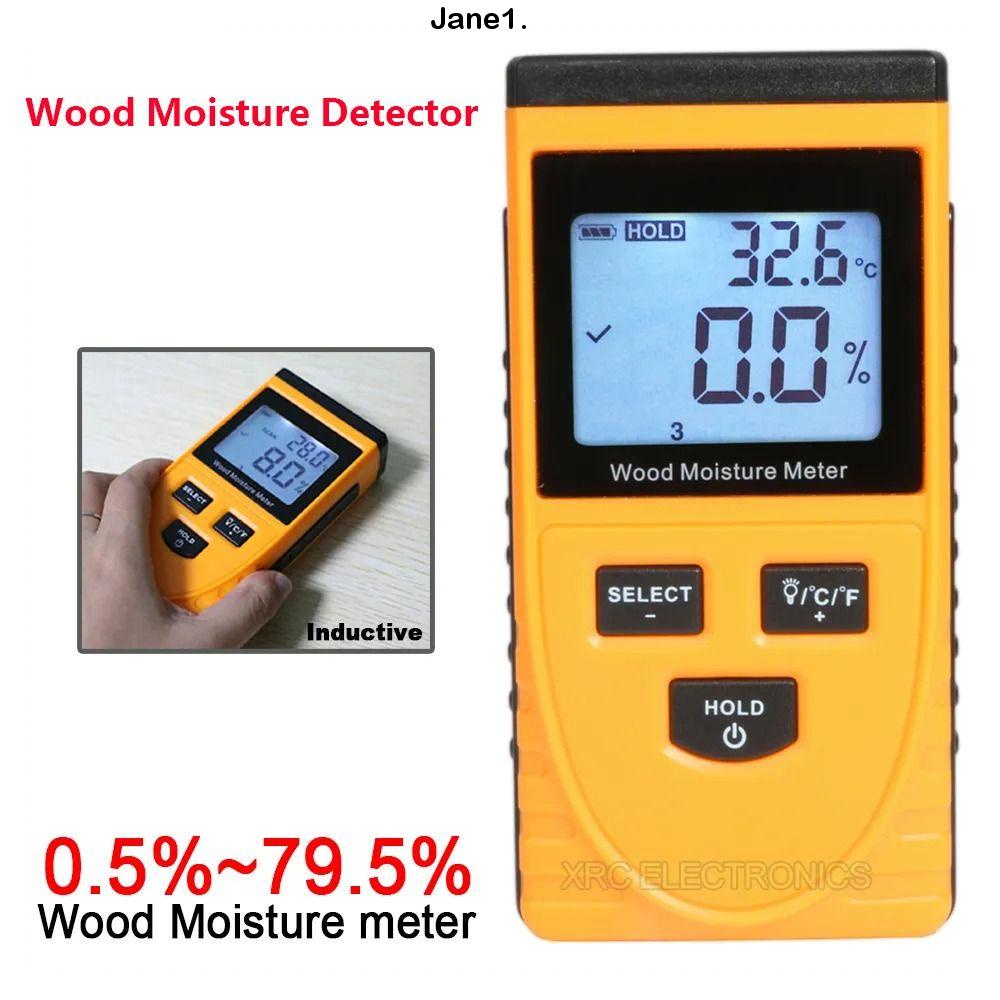 Máy đo độ ẩm gỗ janry, máy dò độ ẩm gỗ lcd 0,5% ~ 79,5%, màn hình kỹ thuật số cảm ứng di động máy đo nhiệt độ môi trường xung quanh gỗ