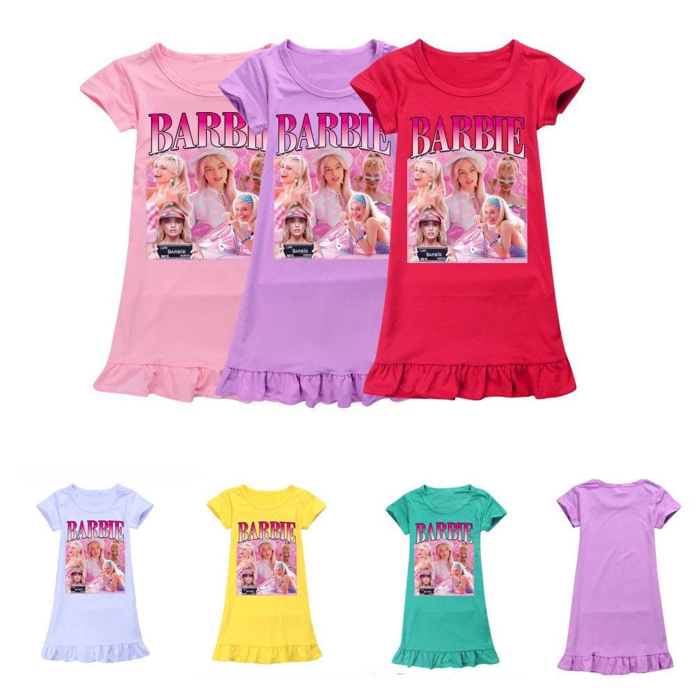 Trẻ em mới búp bê barbie ăn mặc giản dị cô gái ice silk đồ ngủ ngắn tay áo ngủ váy ngủ ở nhà váy