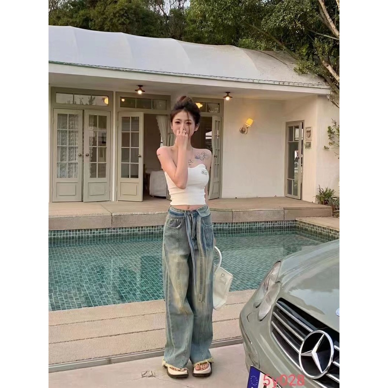 Áo ngực dệt kim không dây gợi cảm, mùa xuân / mùa hè ngắn retro slim fit tank top cho nữ