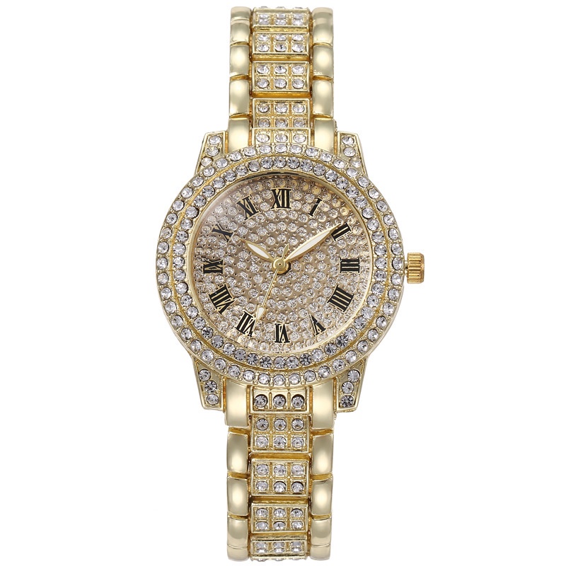Đồng Hồ Quartz Nữ Mặt Số La Mã Đính Hột Xoàn Dây Thép