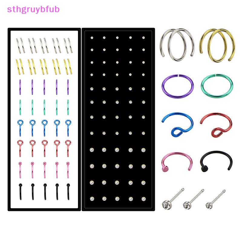 Sthb 40/60 cái / 100 cái bộ thời trang c hình dạng vòng đôi mũi vòng thép không gỉ pha lê mũi thẳng đồ trang sức cho phụ nữ nam giới vn