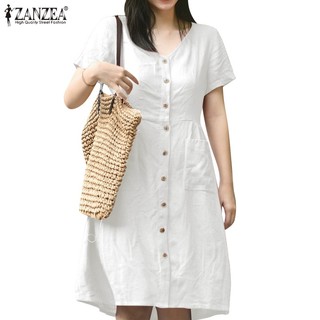 Đầm dài ZANZEA cổ chữ V ngắn tay phong cách Hàn Quốc dành cho nữ