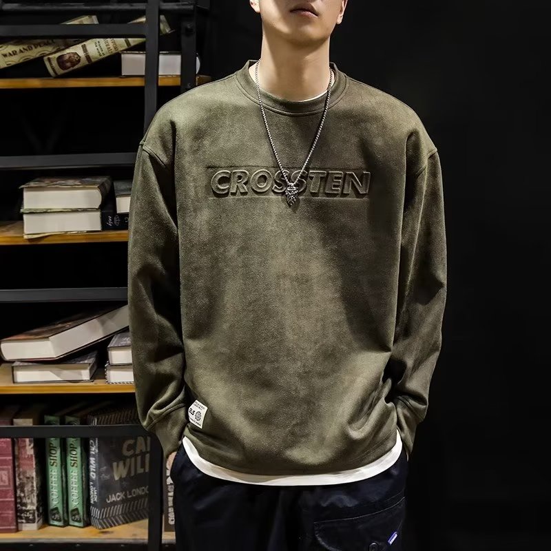 Áo Sweater Da Lộn Cổ Tròn Dáng Rộng In Hình 3D Thời Trang Mùa Thu Dành Cho Nam