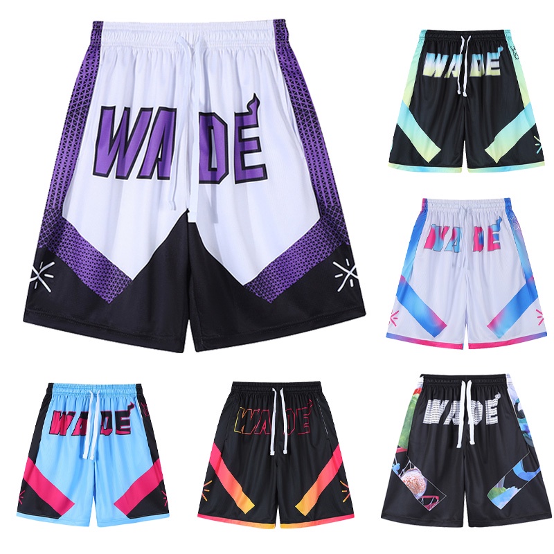 l-5xl 2023 màu tím mới in wade unisex chất lượng cao cùng phong cách mỹ xu hướng giản dị chạy bộ quần đùi bóng rổ rộng rãi quick-drying plus size