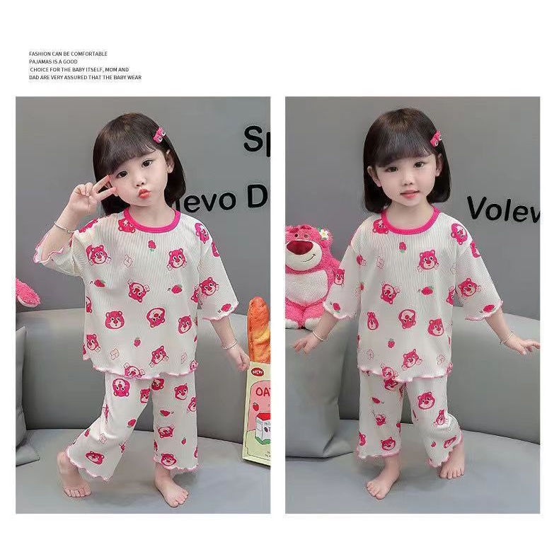 Bộ Đồ Ngủ Hai Mảnh Bằng Lụa Lạnh Mỏng Thời Trang Mùa Hè Kích Thước 90-140CM Dành Cho Bạn Gái