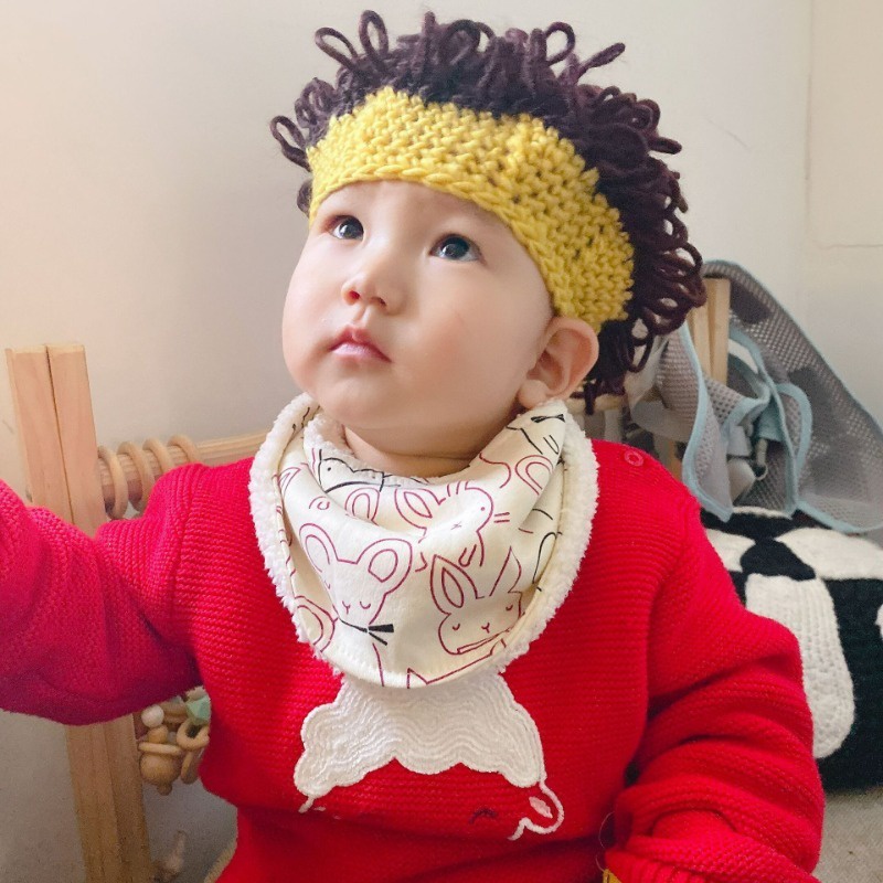 Nón mũ tóc xoăn dễ thương nam và nữ tóc giả trẻ em đầu nổ cá nhân hóa mũ len vui nhộn