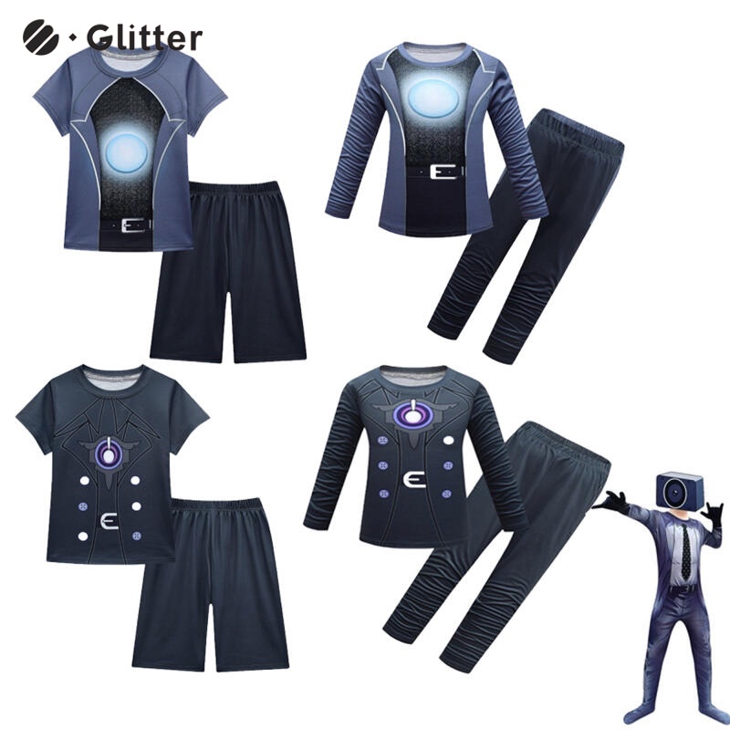 Skibidi Bộ Đồ Hóa Trang toilet Cho Bé Trai Gồm Áo Thun Ngắn Tay + Quần short + Mặt Nạ Hóa Trang Kinh Dị