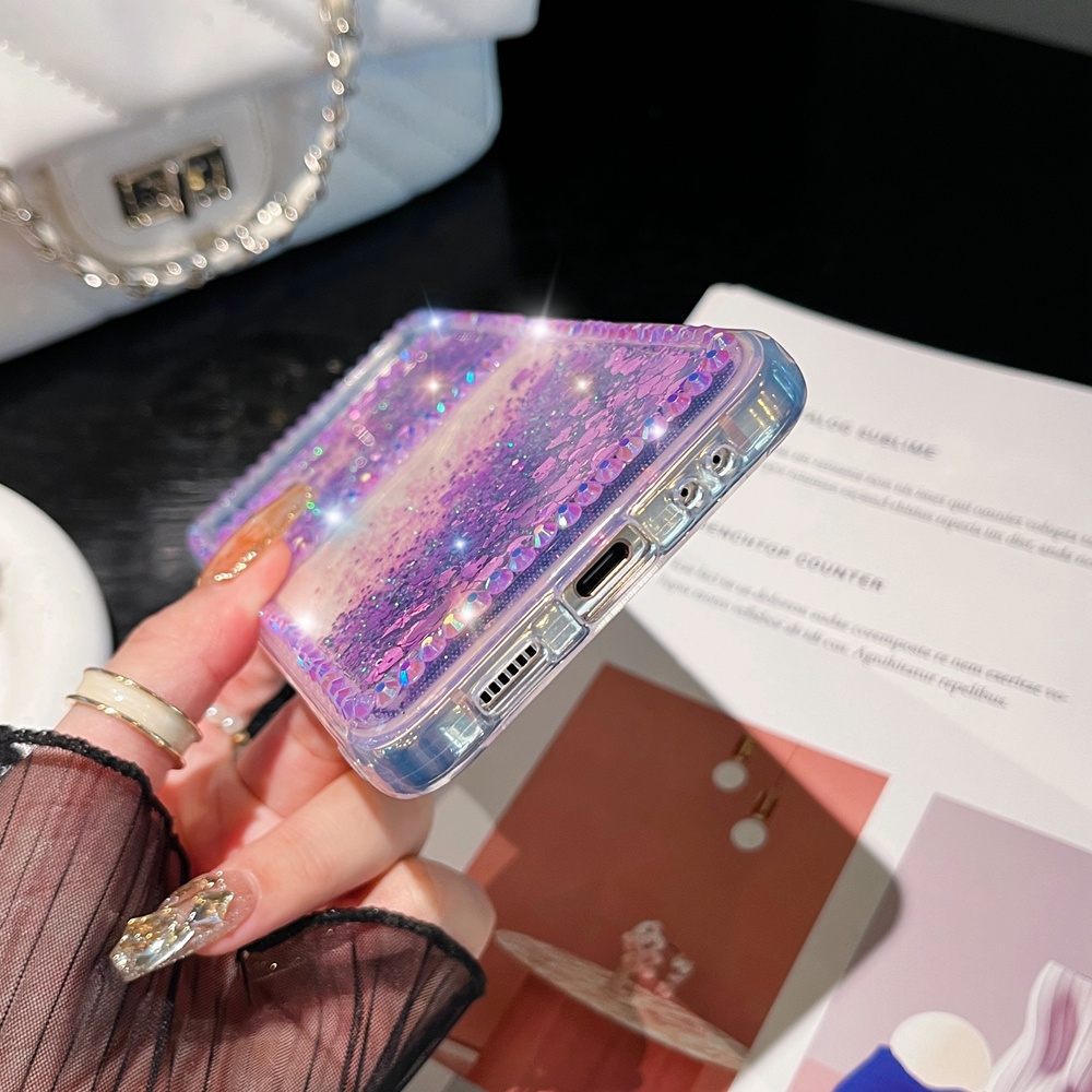Glitter movable quicksanf bling handmade rhinestones case cho samsung galaxy z flip 4 5 flip4 flip5