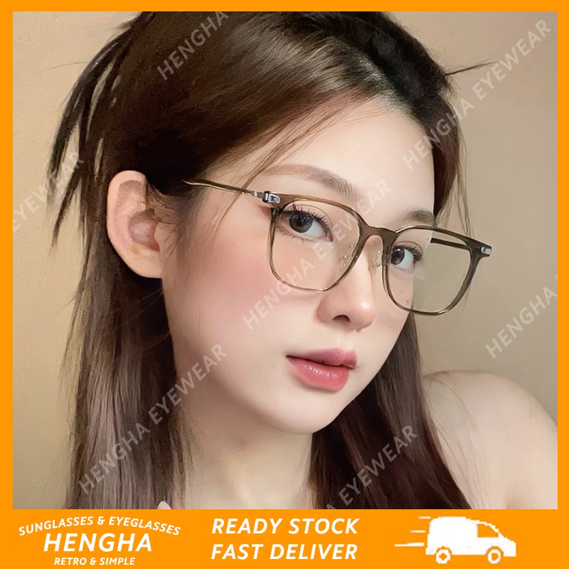 (hengha) Trà gọng mỏng hình vuông chống ánh sáng xanh kính mắt quang học gradient thời trang hàn quốc