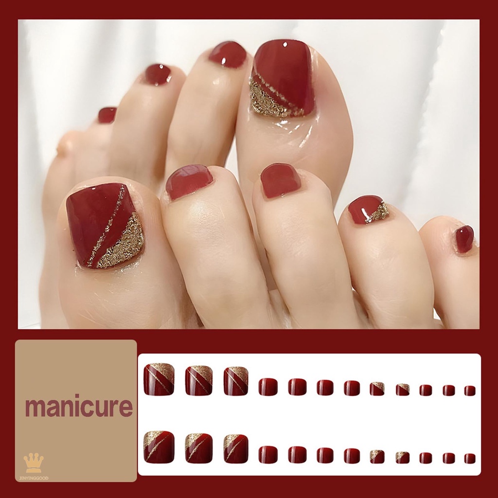 Glossy vermilion ngắn tròn móng chân giả bền sử dụng thoải mái mang móng tay