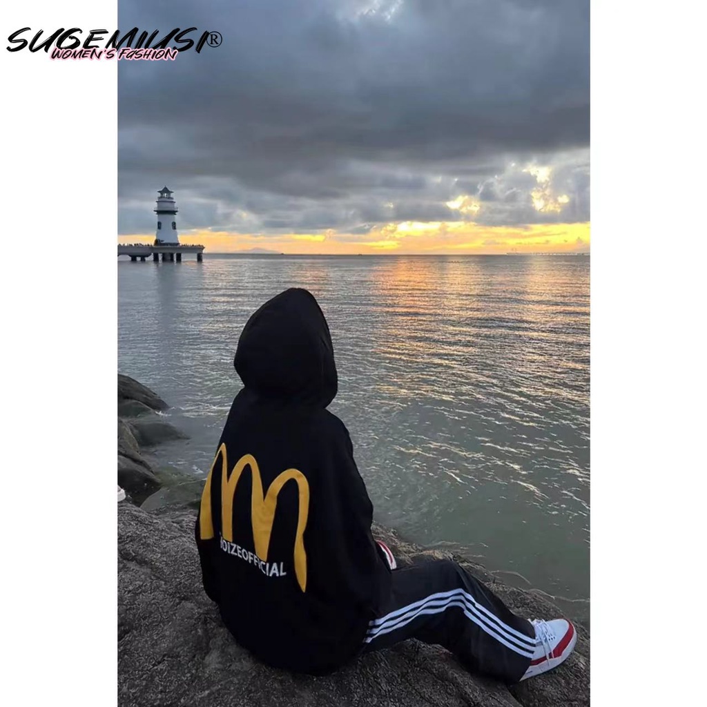 Sugemiusi Áo Hoodie Dáng Rộng In Chữ Phong Cách Retro Mỹ Dành Cho Cặp Đôi