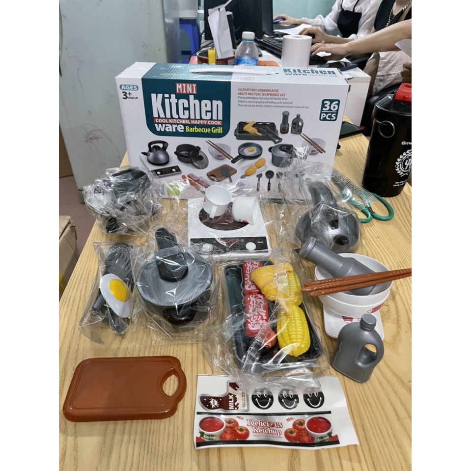 BỘ ĐỒ CHƠI NẤU ĂN 36 MÓN KITCHEN- Hàng loại 1 to đẹp- Thepooh