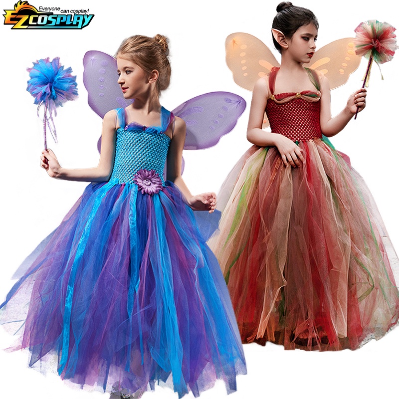 Halloween cosplay elf tinker bell fluffy tutu fairy dress for girls carnival child masquerade party 
