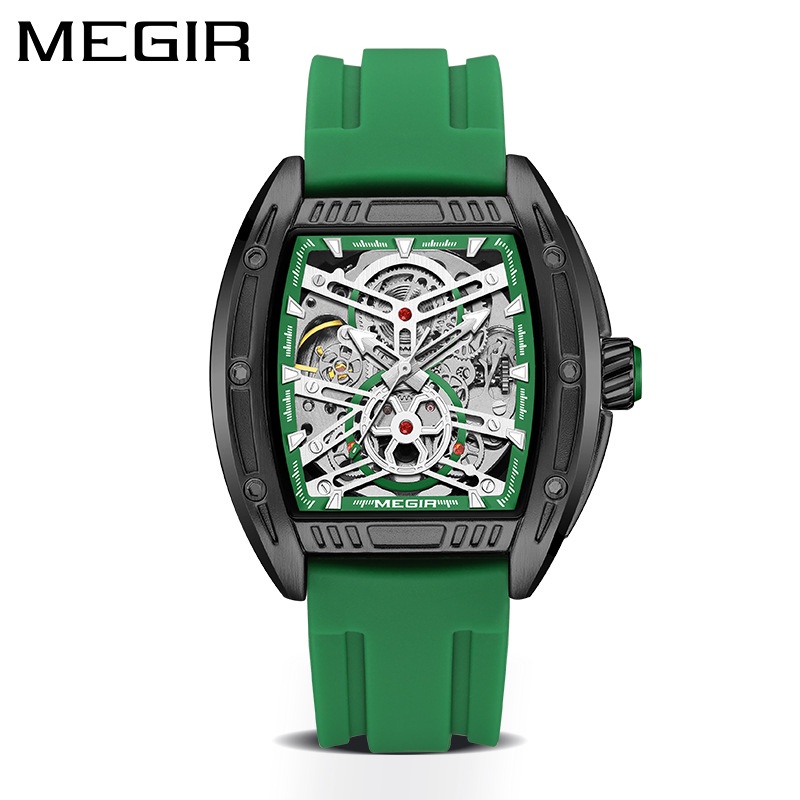 Megir 8601g thời trang thể thao thông thường đồng hồ nam cơ hoàn toàn tự động 2023 phong cách mới dây silicon chống thấm nước phát sáng đồng hồ nam