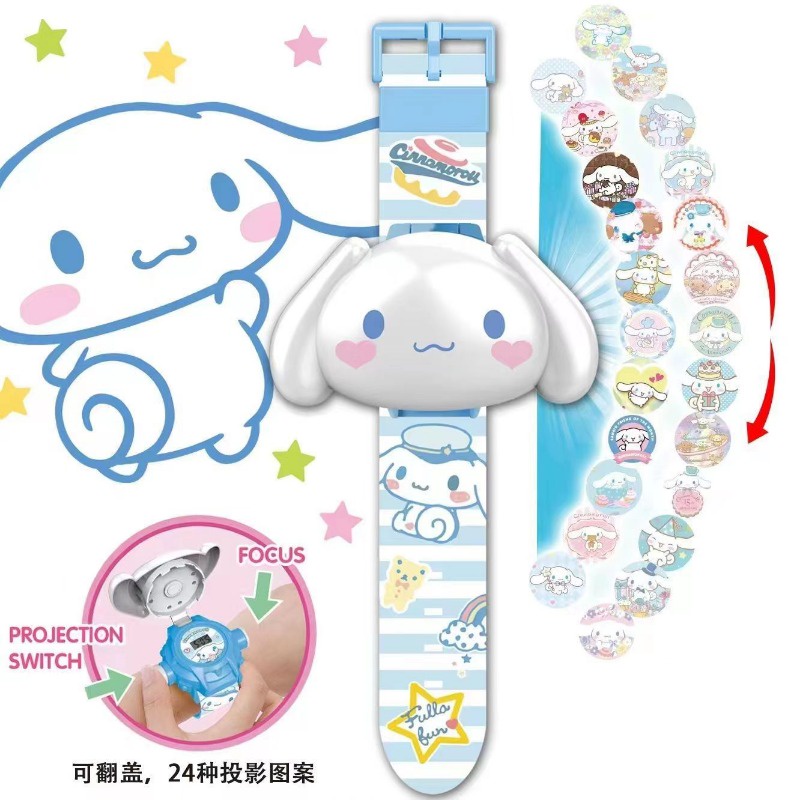 Kawaii sanrio hello kitty toys set 3d flip projection đồng hồ kỹ thuật số cinnamoroll kuromi melody anime action figures mô hình toy kid gift
