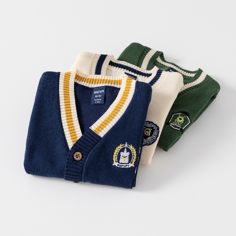 Áo cadigan bé trai 2023 mùa thu phong cách mới Áo khoác len cardigan cho bé phối sọc kiểu dáng Hàn Quốc mùa thu đông