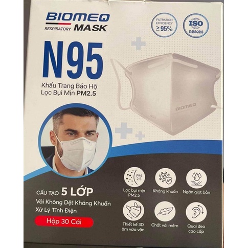 Khẩu trang y tế Mask N95 - Trắng - BIOMEQ (Gói/ 5 Cái)