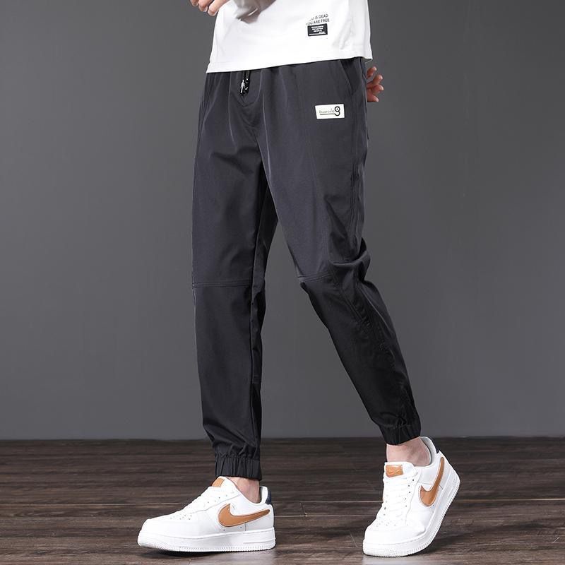 Ice silk men's jogger pants workwear quick-drying labeling ankle-tied pants