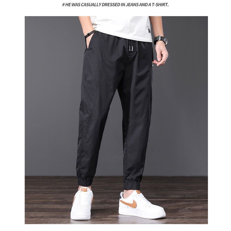 Ice silk men's jogger pants workwear quick-drying labeling ankle-tied pants