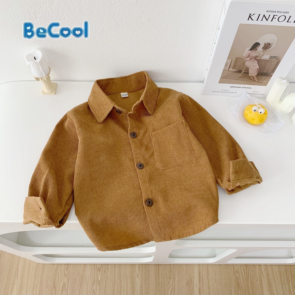 Áo Sơ Mi Nhung Cho Bé Trai BECOOL Chất Nhung Tăm Cao Cấp, Áo Dài Tay Cho Bé Từ 10-28Kg