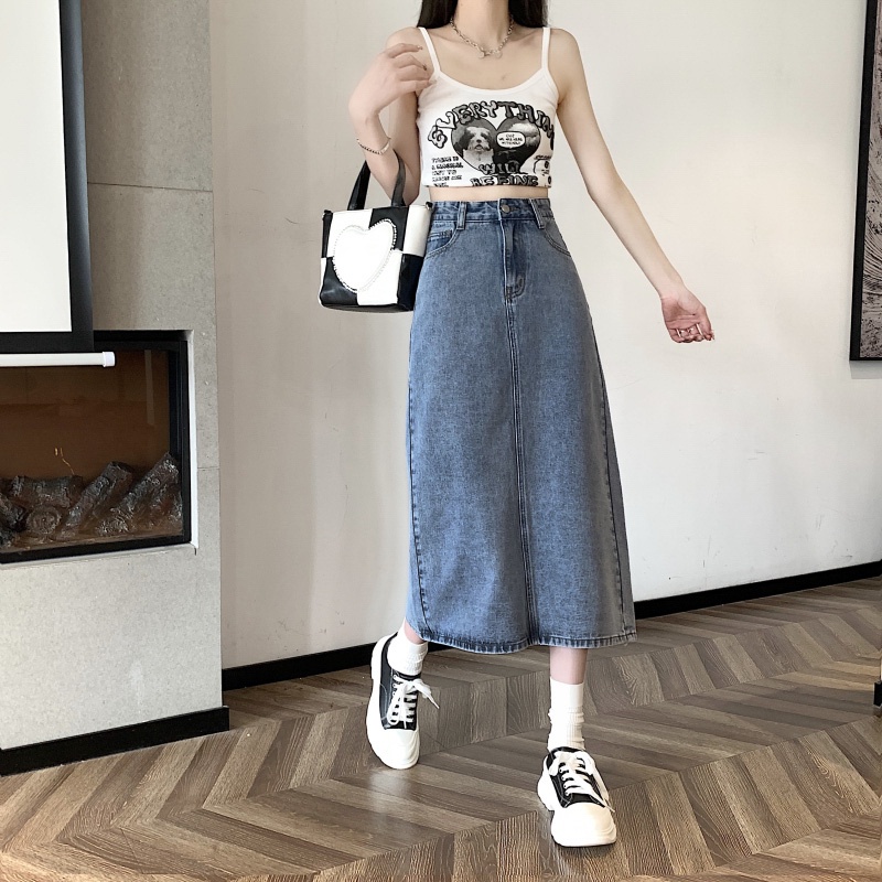 NZN Chân Váy Jean Chữ A Lưng Cao Thời Trang Nữ Tính