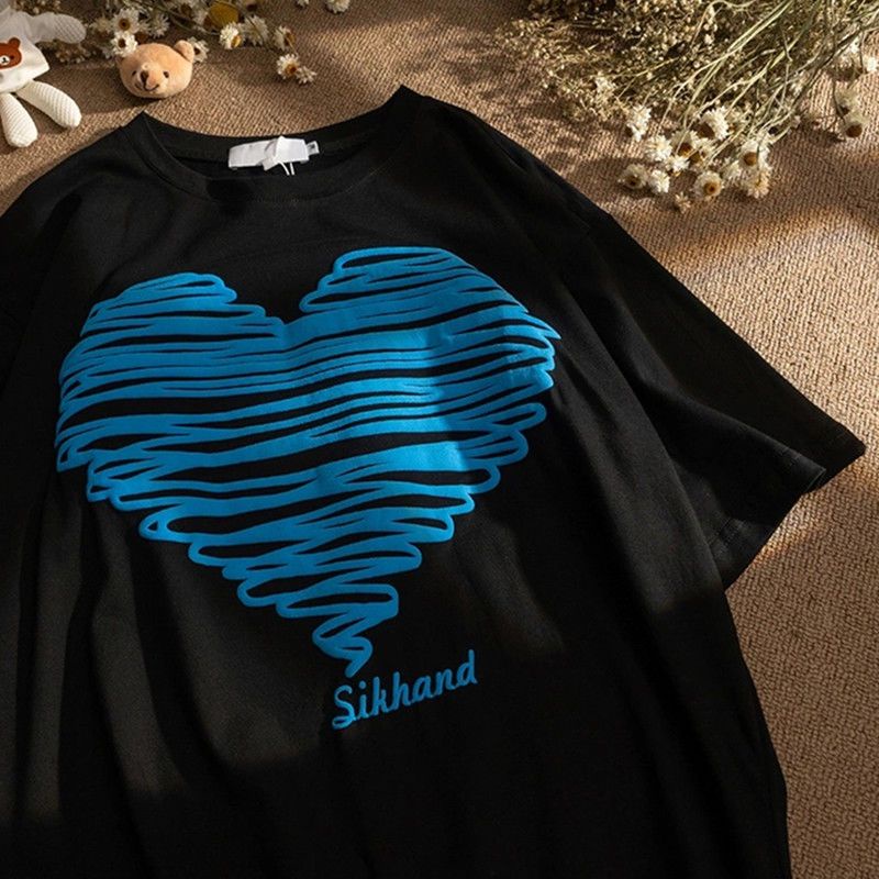 Áo Thun Nữ Ngắn Tay In Hình Trái Tim Phong Cách Mới