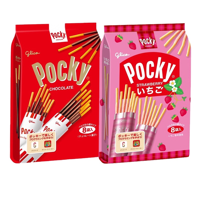 Bánh que Pocky Glico Nhật Bản (13.6g x 8 gói nhỏ) 109g Đủ vị Dâu Socola