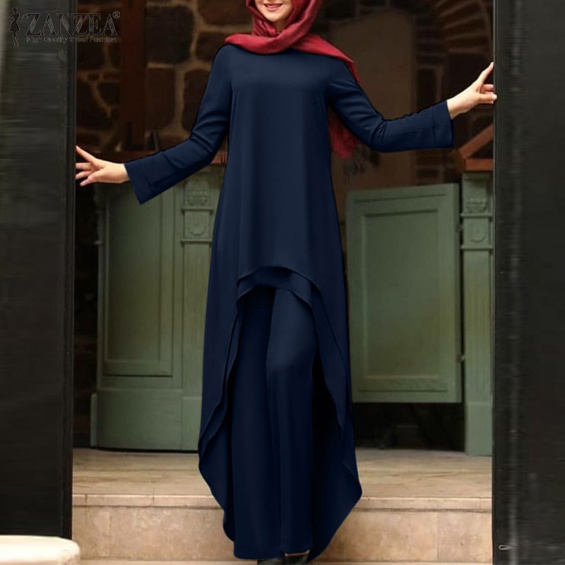 Zanzea Set Áo Lửng Dài Tay Hai Lớp + Quần ống rộng Thời Trang Nữ