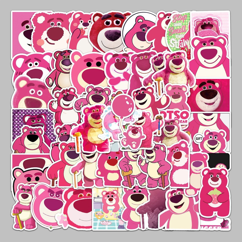 Bộ 50 Miếng Dán Trang Trí Vali Hành Lý / Xe Máy Chống Thấm Nước Họa Tiết Gấu / Dâu Tây graffiti