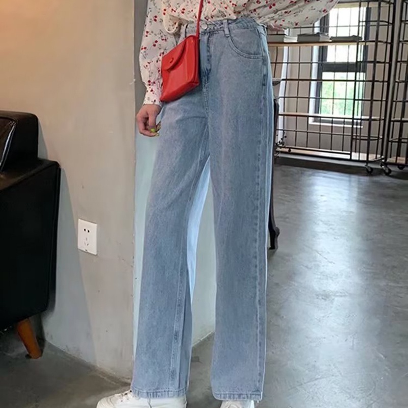 IELGY Quần Jean Dài Lưng Cao Dáng Rộng Màu Sắc Sáng Phong Cách Hàn Quốc Thời Trang Cho Nữ