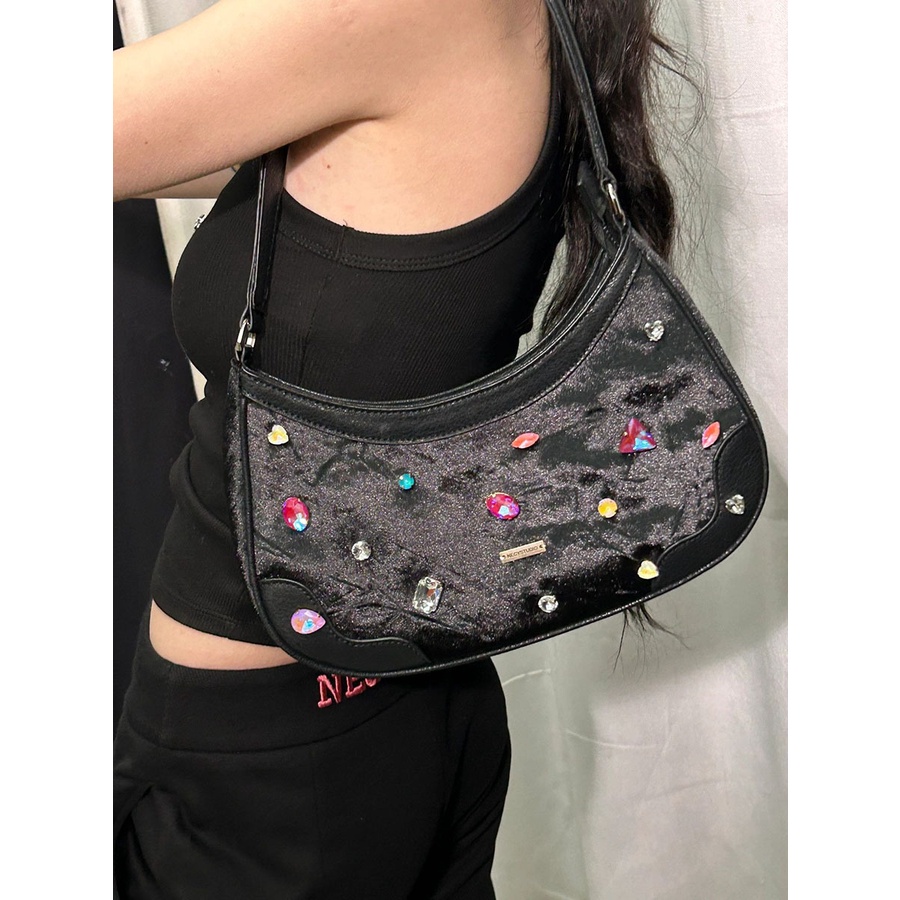 Túi Xách Đeo Vai Chất Nhung Đính Kim Cương Giả Thời Trang Mùa Hè Hàn Quốc 2023 Cho Nữ