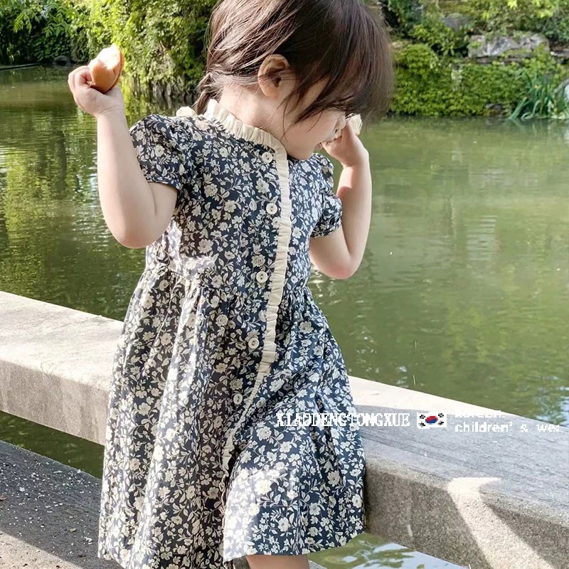 Hàng Có Sẵn Đầm Hoa Tay Ngắn Thời Trang Mùa Hè Phong Cách Hàn Quốc Cho Bé Gái