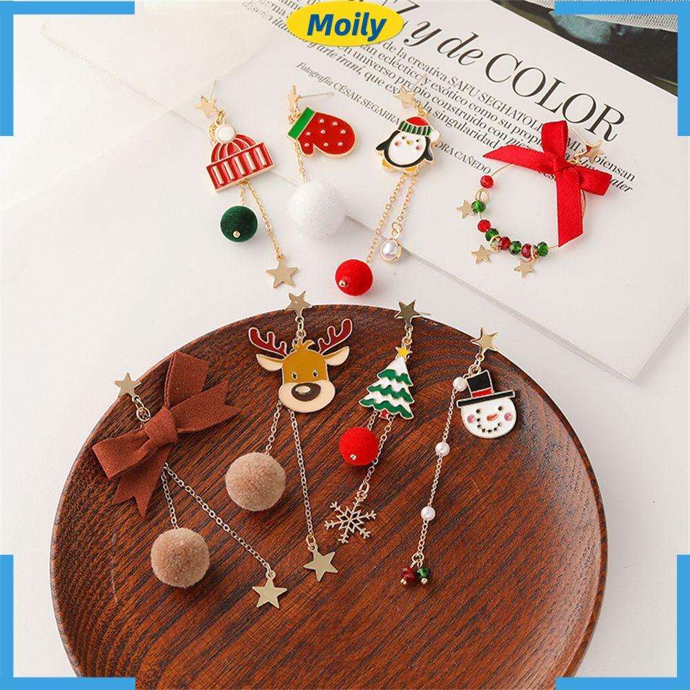 Bông Tai Dáng Dài Đính Bóng Lông Và Nơ Bướm Thời Trang Giáng Sinh