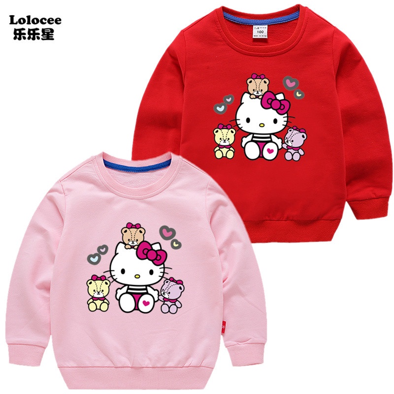 Áo Hoodie Tay Dài In Hình HELLO KITTY Dễ Thương Thời Trang Mùa Thu Cho Bé Gái