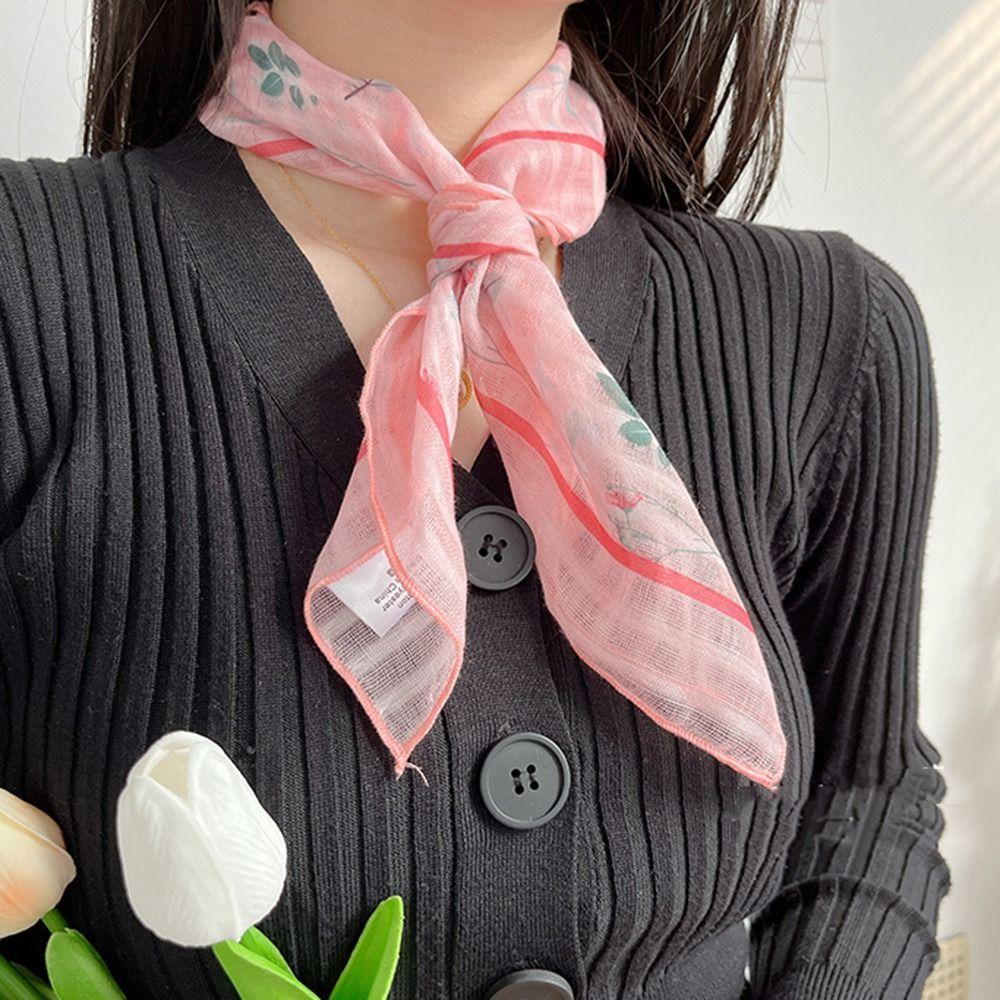 Khăn Choàng Cổ Vuông Chống Nắng Phối Ruy Băng Phong Cách Hàn Quốc Cho Nữ