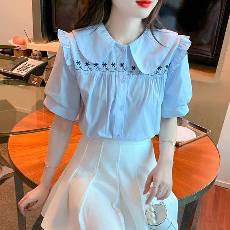 Áo Sơ Mi Tay Ngắn Cổ Búp Bê Phong Cách Chanel Thời Trang Mùa Hè 2023 Cho Nữ