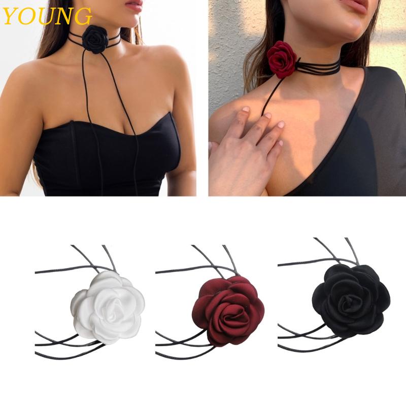 Vòng Cổ Choker Hoa Trà Đỏ Đen Phong Cách Gothic Hóa Trang Halloween Cho Nữ
