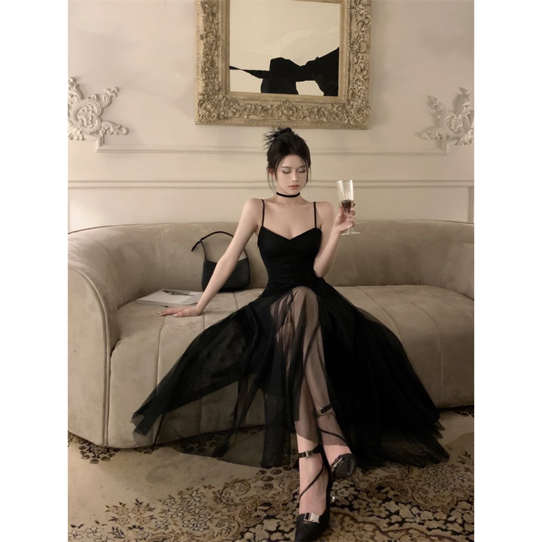Gallery light black sexy suspender dress ballet pure French temperament dress WAO4