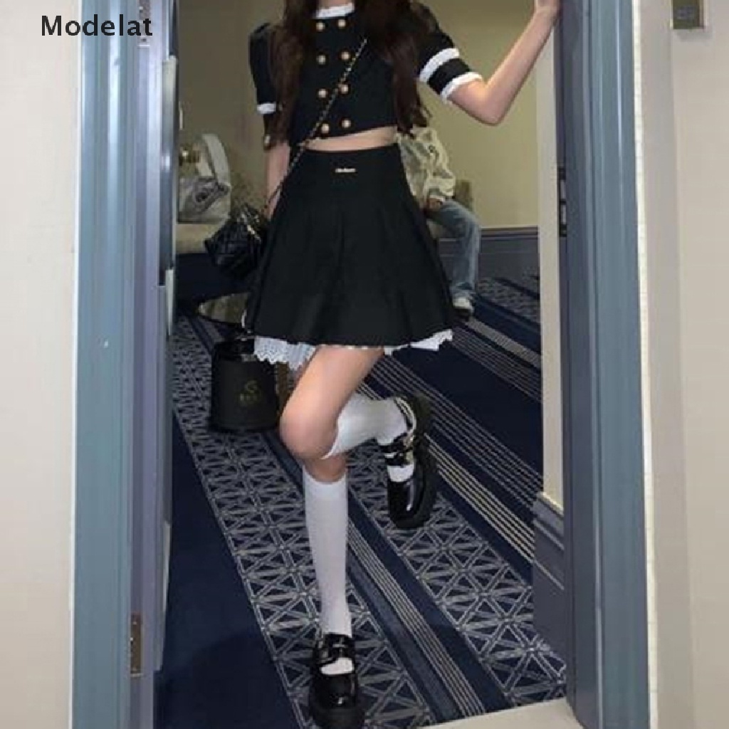 Mfc Set Áo Sơ Mi Mùa Hè 2023 Dáng Chữ A Xếp Ly Hai Hàng Nút Và Chân Váy Chữ A Phong Cách Harajuku Cổ Điển Cho Nữ y2k WTD