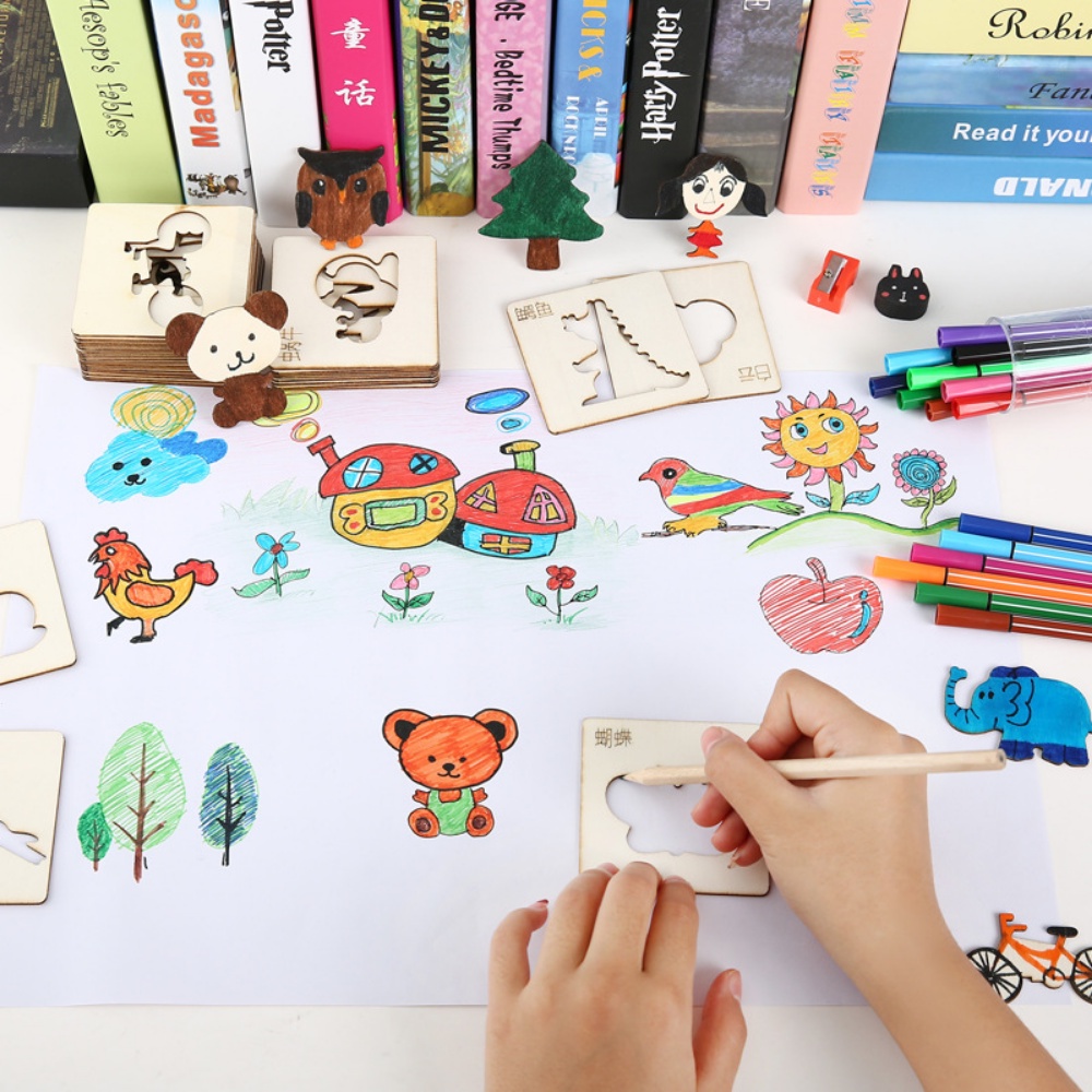 Set 20 Khuôn Vẽ Bằng Gỗ Giáo Dục Cho Bé
