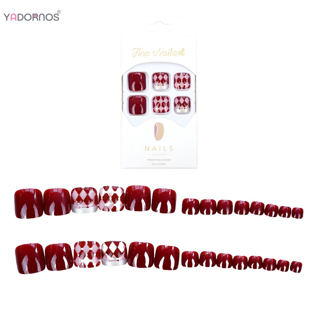 Móng chân giả YADORNOS màu đỏ rượu vang dày dặn trang trí nghệ thuật