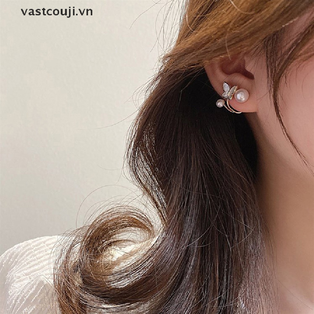 Khuyên Tai Hình Bướm Đính Ngọc Trai Nhân Tạo Thanh Lịch Cho Nữ
