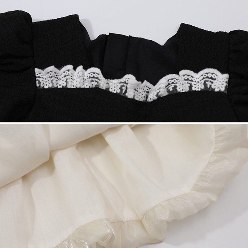 Đầm Tay Phồng Phối Lưới Đính Nơ Phong Cách Hàn Quốc Xinh Xắn Cho Bé Gái 0-5 Tuổi